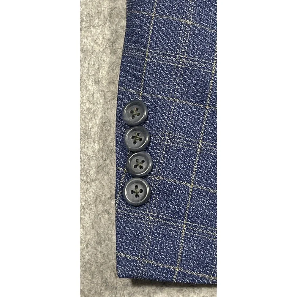 Burberry London Blue Blazer/Sports Coat 2-Button Plaid 100% Wool 42 Long